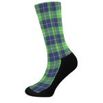 Green Blue And White Tartan Print Crew Socks