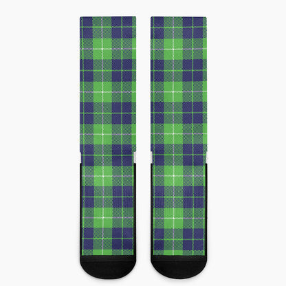 Green Blue And White Tartan Print Crew Socks