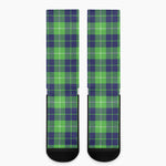 Green Blue And White Tartan Print Crew Socks