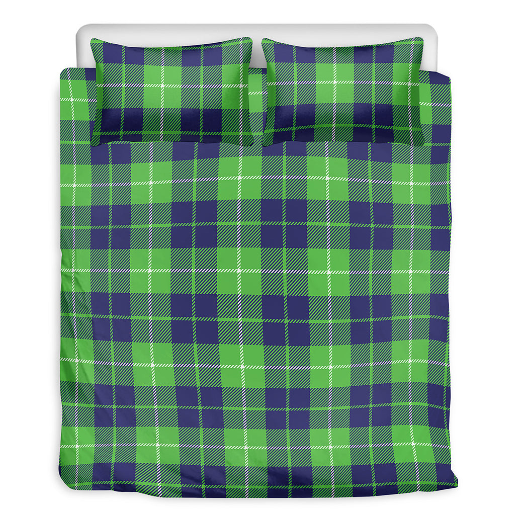 Green Blue And White Tartan Print Duvet Cover Bedding Set