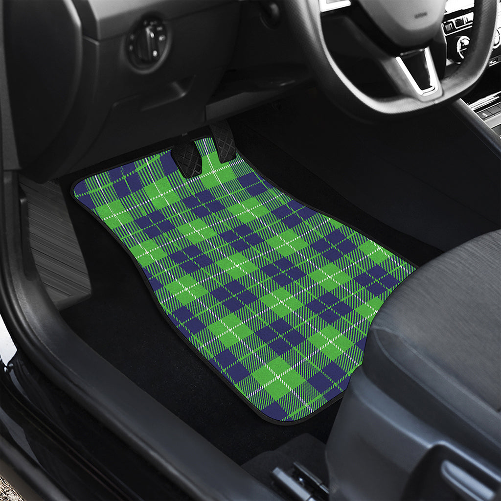 Green Blue And White Tartan Print Front and Back Car Floor Mats