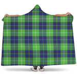 Green Blue And White Tartan Print Hooded Blanket