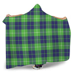 Green Blue And White Tartan Print Hooded Blanket