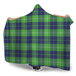 Green Blue And White Tartan Print Hooded Blanket