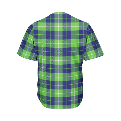 Green Blue And White Tartan Print Men's Baseball Jersey