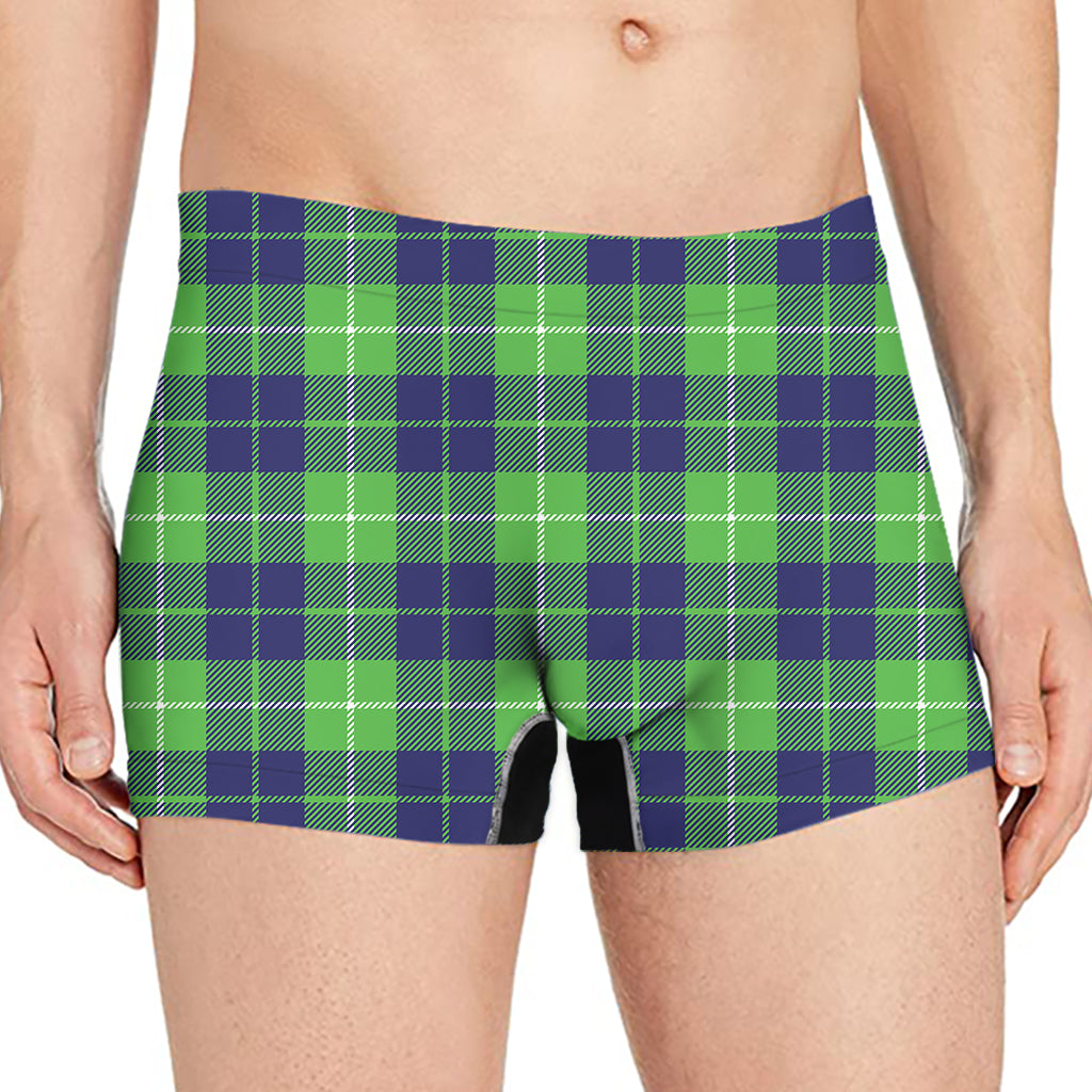 Green Blue And White Tartan Print Men's Boxer Briefs