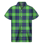 Green Blue And White Tartan Print Men's Short Sleeve Shirt