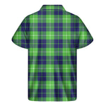 Green Blue And White Tartan Print Men's Short Sleeve Shirt