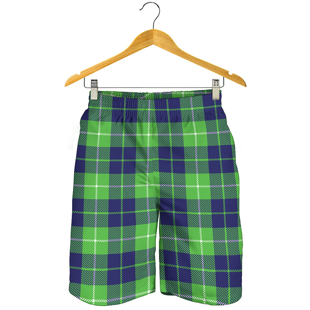 Green Blue And White Tartan Print Men's Shorts