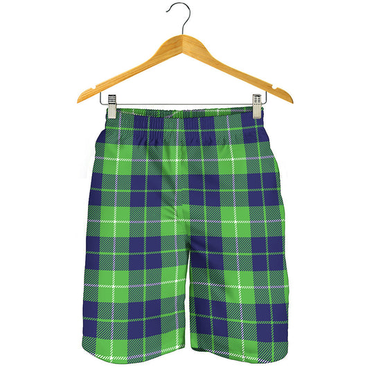 Green Blue And White Tartan Print Men's Shorts