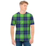 Green Blue And White Tartan Print Men's T-Shirt