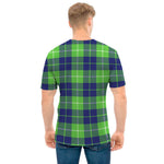 Green Blue And White Tartan Print Men's T-Shirt
