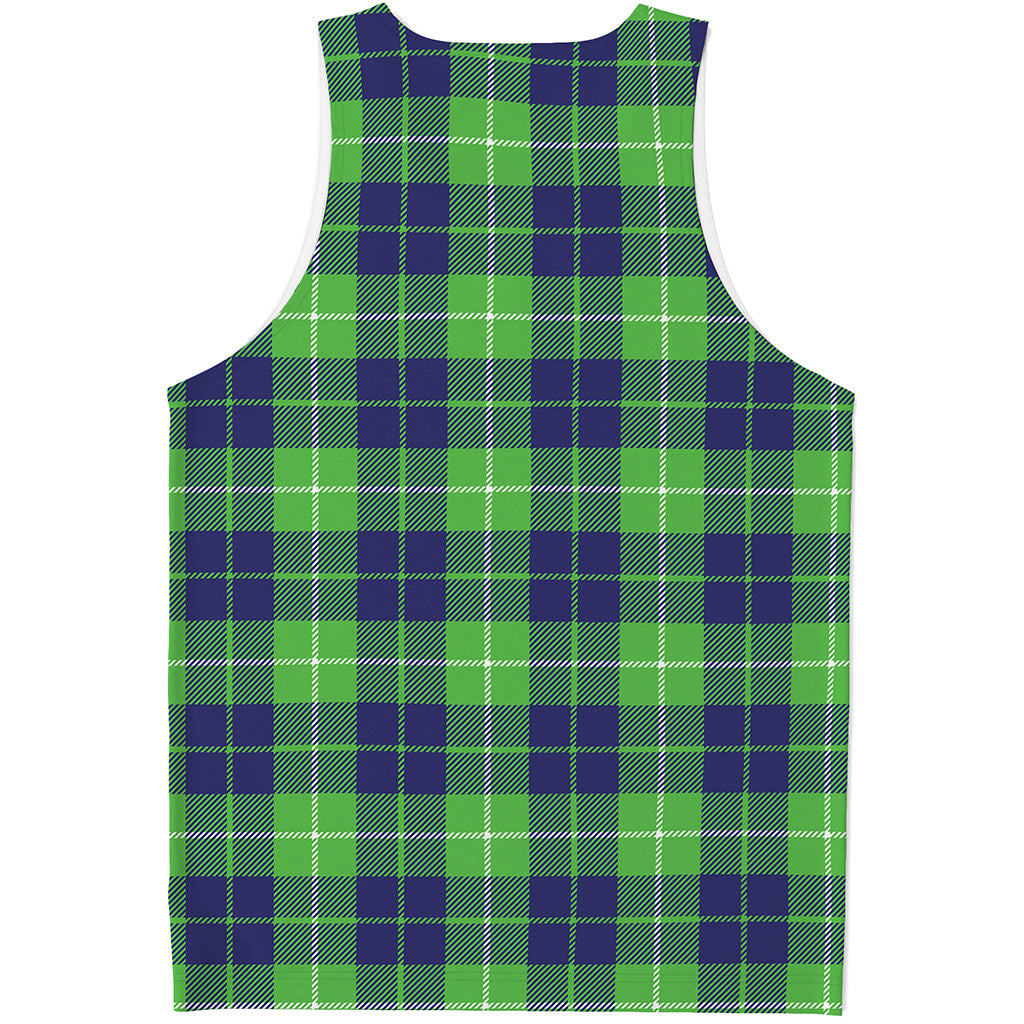 Green Blue And White Tartan Print Men's Tank Top