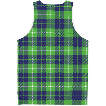 Green Blue And White Tartan Print Men's Tank Top