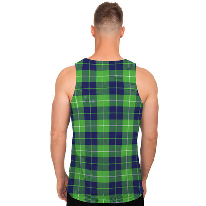 Green Blue And White Tartan Print Men's Tank Top