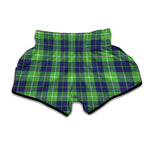 Green Blue And White Tartan Print Muay Thai Boxing Shorts