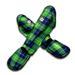 Green Blue And White Tartan Print Muay Thai Shin Guard