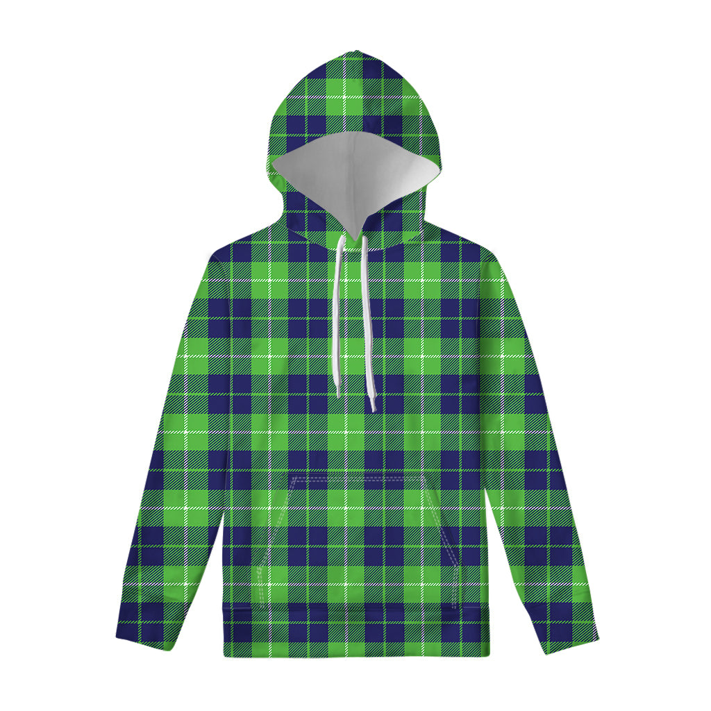Green Blue And White Tartan Print Pullover Hoodie