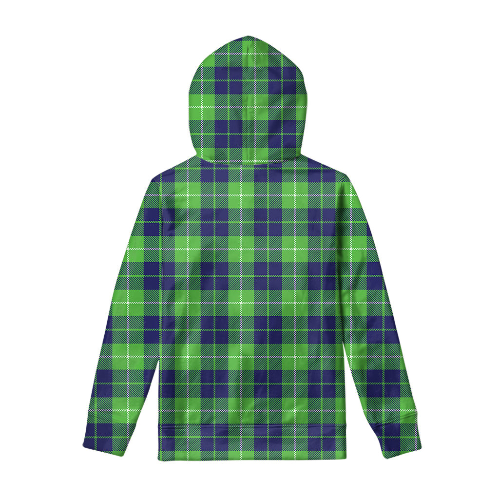 Green Blue And White Tartan Print Pullover Hoodie