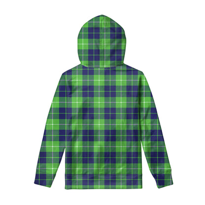 Green Blue And White Tartan Print Pullover Hoodie