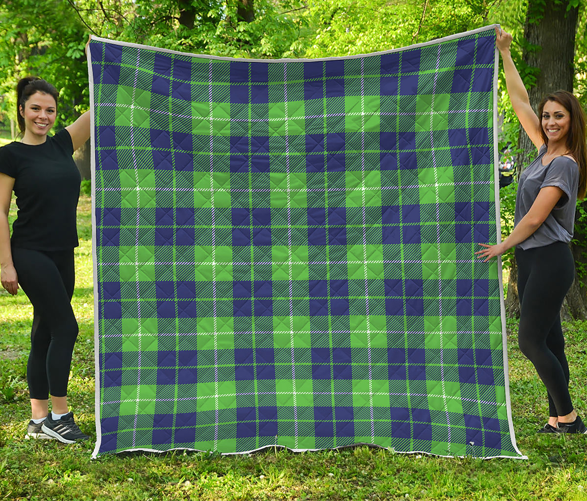 Green Blue And White Tartan Print Quilt