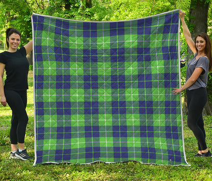Green Blue And White Tartan Print Quilt