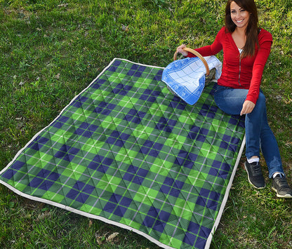 Green Blue And White Tartan Print Quilt