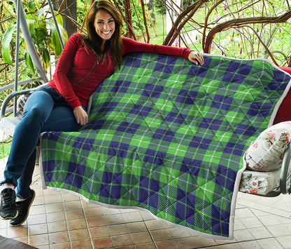 Green Blue And White Tartan Print Quilt