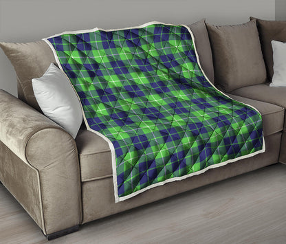 Green Blue And White Tartan Print Quilt