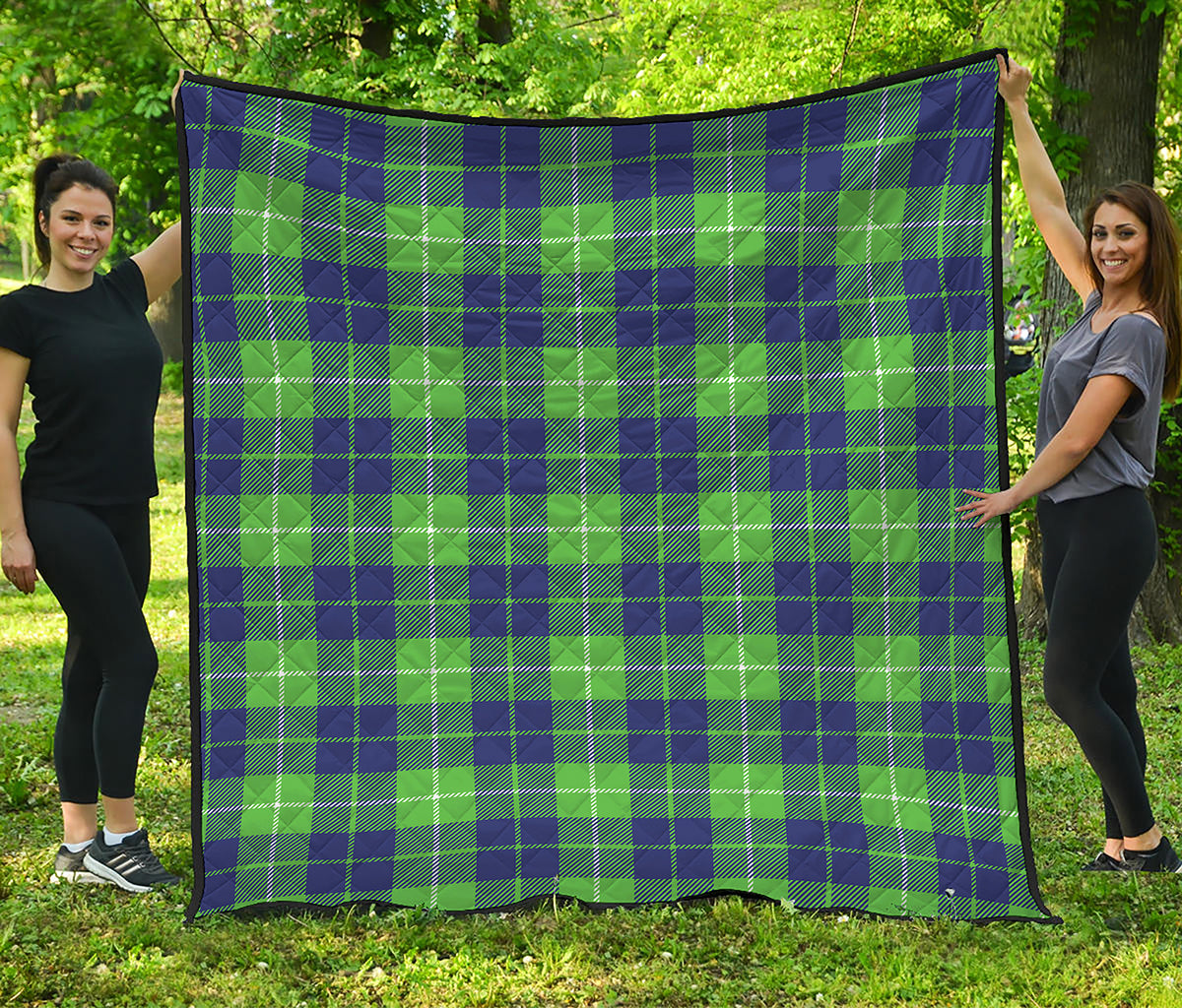 Green Blue And White Tartan Print Quilt