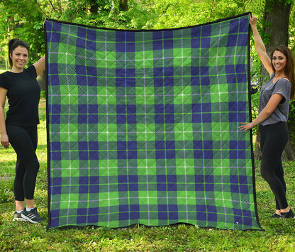 Green Blue And White Tartan Print Quilt