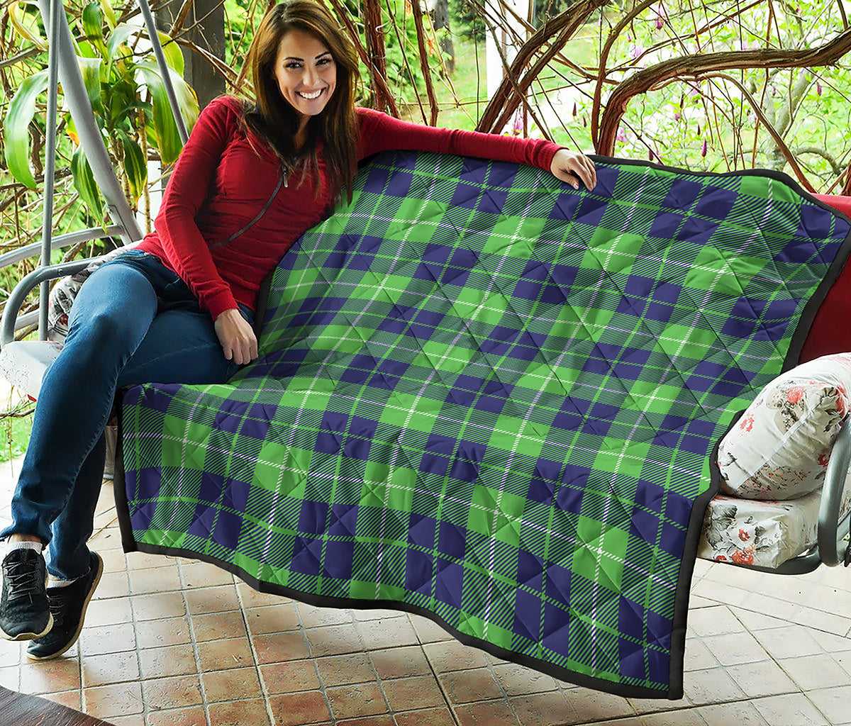 Green Blue And White Tartan Print Quilt