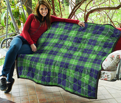 Green Blue And White Tartan Print Quilt