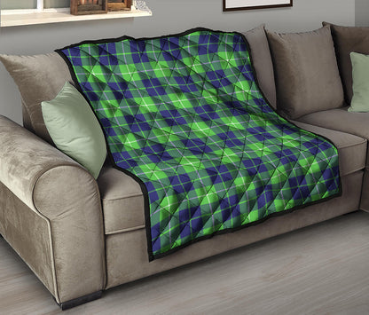 Green Blue And White Tartan Print Quilt