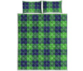 Green Blue And White Tartan Print Quilt Bed Set