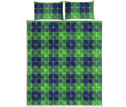 Green Blue And White Tartan Print Quilt Bed Set