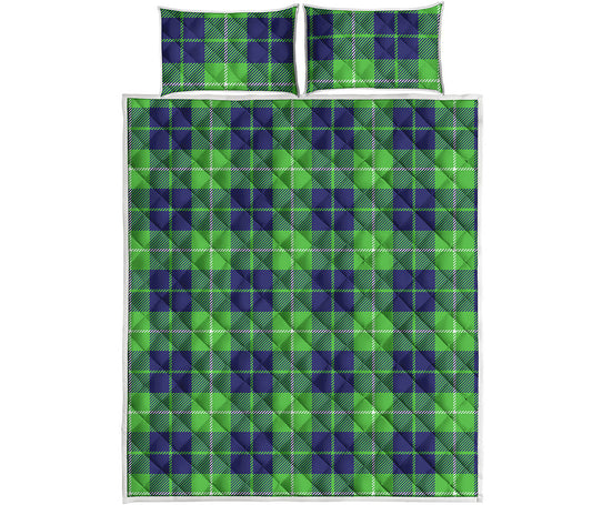 Green Blue And White Tartan Print Quilt Bed Set