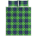 Green Blue And White Tartan Print Quilt Bed Set