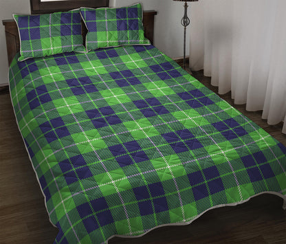 Green Blue And White Tartan Print Quilt Bed Set