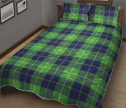 Green Blue And White Tartan Print Quilt Bed Set