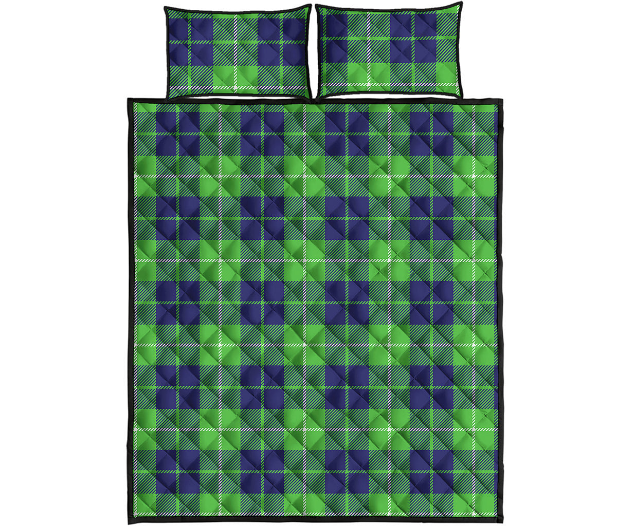 Green Blue And White Tartan Print Quilt Bed Set
