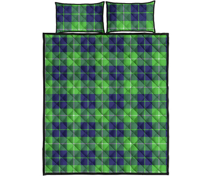 Green Blue And White Tartan Print Quilt Bed Set