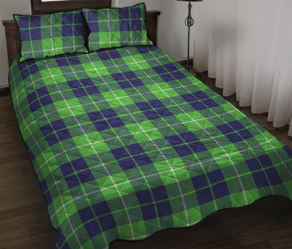 Green Blue And White Tartan Print Quilt Bed Set