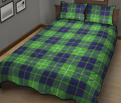 Green Blue And White Tartan Print Quilt Bed Set