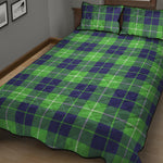 Green Blue And White Tartan Print Quilt Bed Set