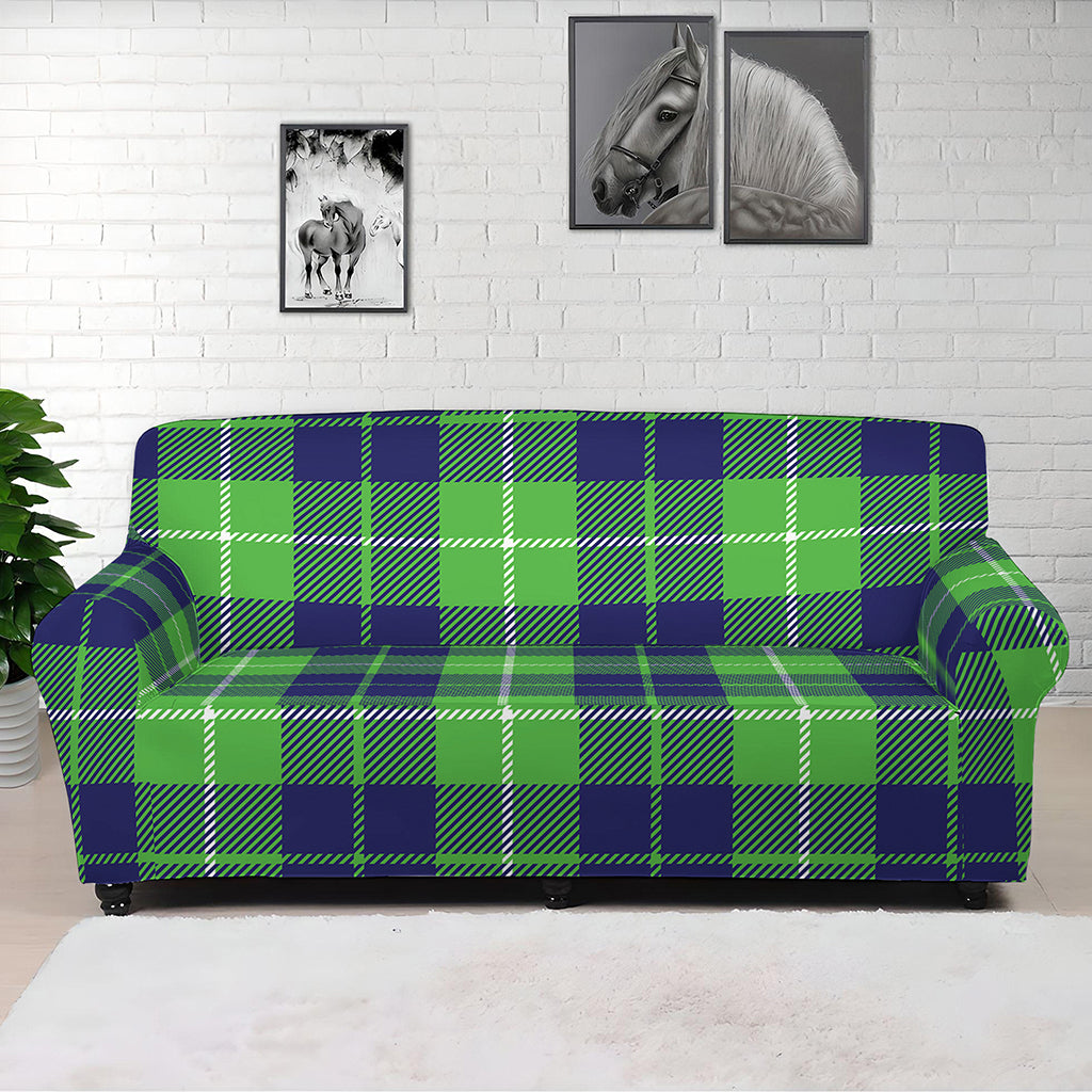 Green Blue And White Tartan Print Sofa Cover