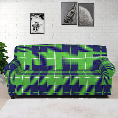 Green Blue And White Tartan Print Sofa Cover