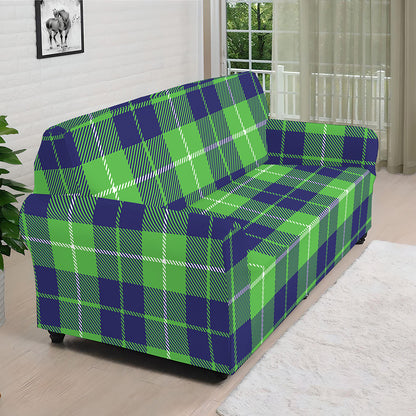 Green Blue And White Tartan Print Sofa Cover