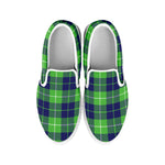 Green Blue And White Tartan Print White Slip On Shoes