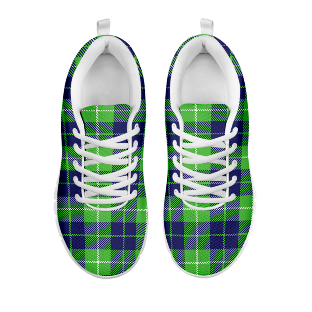 Green Blue And White Tartan Print White Sneakers